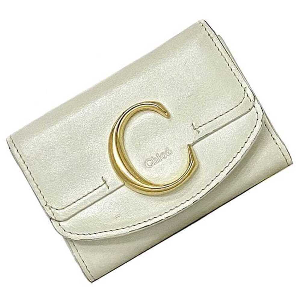 Chloe Trifold Wallet Compact Leather Folding Snap Closure White Cream